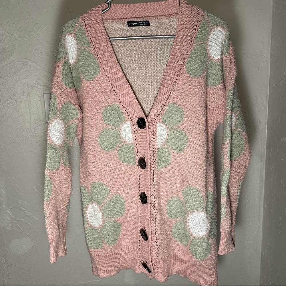 Pink Floral Cardigan Sweater